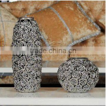 Made in China applique rose silver ceramic vase for centerpiece                        
                                                Quality Choice