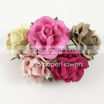 Pink Green ,Large Handmade Mulberry Paper Flower, Wedding Party, Scrap-booking Crafts Thailand