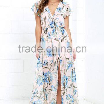 Best Selling Items Peach Pink Floral Print Maxi Dress