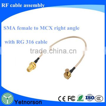 SMA female to MCX right angle male RG316 low loss extension RF cable