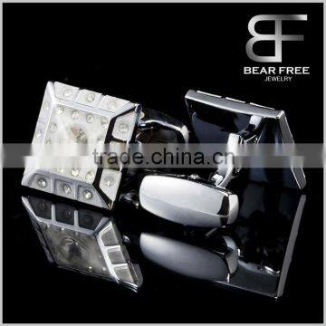 Wholesale Luxury Mens Enamel Cufflinks White CZ Inlaid Cufflinks photo-2