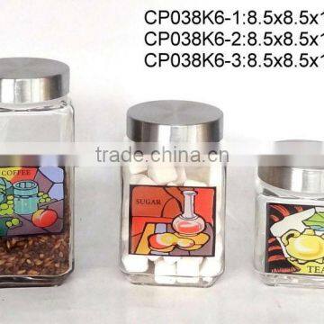 CP038K6 square glass jar with printing