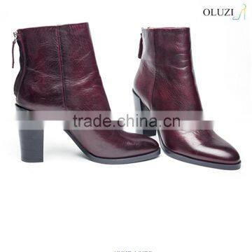 OlzB5 high quality and low price 6cm heel lace up cow skin upper block heel red ankle boots for women