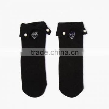 Plain Solid Japanese Student Socks With a Button photo-2