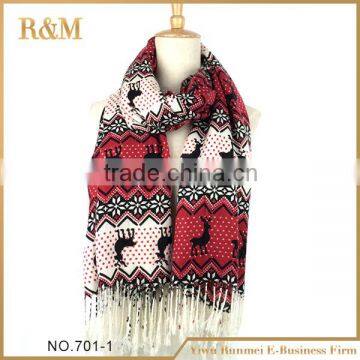 New coming deer print animal bohemian acrylic knitted multicolor scarf