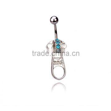 Multi Color Paved Zipper Puller Dangle Belly Button Naval Ring.