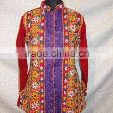 vintage jacket made of old textile from india and sindh tribe mirror work