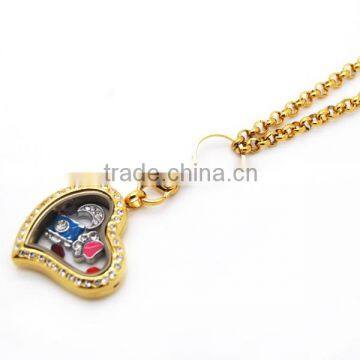 Gold IP heart shaped lockets charms 316l stainless steel memory lockets, floating memory locket LN3408