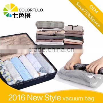 Vacuum seal travelling bag with hand roll compressed for storage