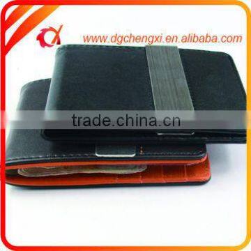 Promotional credit card holder PU money clip Functional PU leather stainless steel money clip