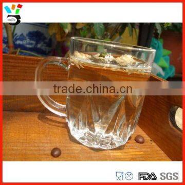 Transparent bottom diamond pattern milk tea/beer/coffee glass blank mugs with handle