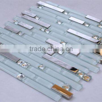 strip metal mosaic wall tile,kitchen crystal glass mosaic tile