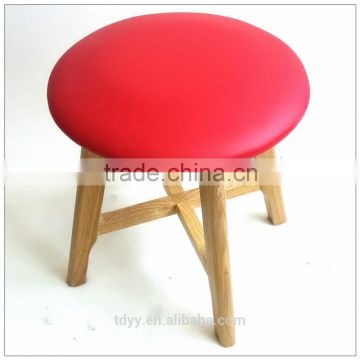 TDUK-03-1 QVB JIANDE TONGDA RED COLOR ASH WOOD FRAME NATURE PATING PU ROUND SEAT STOOL UK STYLE WOODEN STOOL