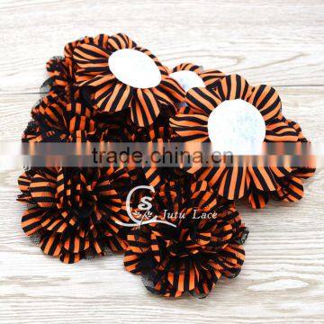 Halloween kids hair accessory lace flowers -orange/striped chiffon rose flowers - handmade large fabric flowers for decoration