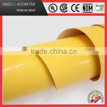 High quality Car Body Wrap 1.52*30M 4D Yellow Carbon fiber vinyl film decal sticker