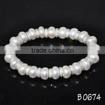 Fashion imitation adjustable rhodium pearl Bracelet