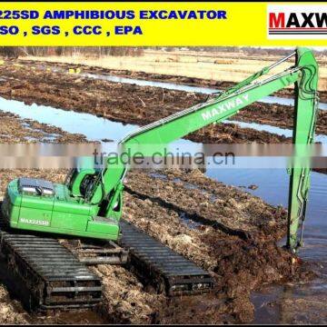 35 Ton LONG REACH BOOM Amphibious Excavator with Side Pontoon , Additional Pontoon . CE , EPA , SGS, ISO , Model: MAX220SD-LA