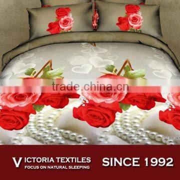 100% super soft microfiber 4 pieces red rose printed bed fitted sheets set