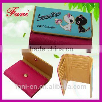 PU leather wallet with cute cartoon cat and magnet design for girls / teens