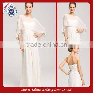 Se26 Sexty White Chiffon Pleats Long Evening Dress With Wrap