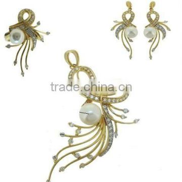 18k solid yellow gold jewelry set with cubic zirona, retail and wholesale,factory&manufacture