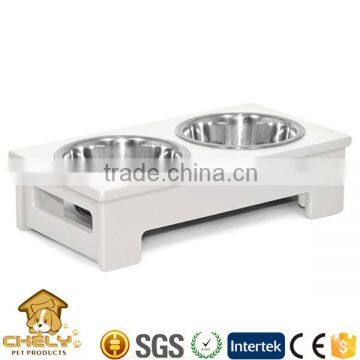 Customized timber dog bowl feeder, pet diner with two stainless steel bowls