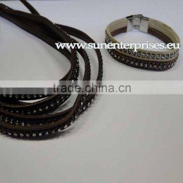 Flat leather with Studs - High Quality Eco Crystal leather_7mm_Brown