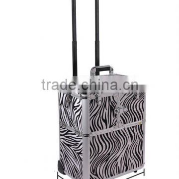 Zebra 19" Beauty Rolling Makeup Train Aluminum Case Mirrored 3 Tiers Artist Box