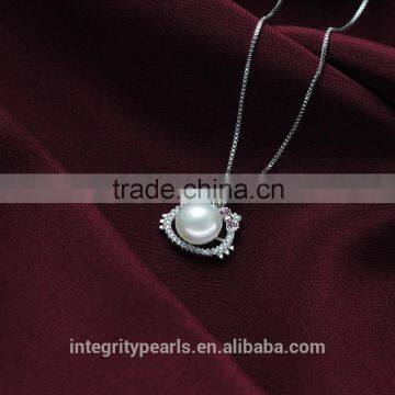 9-10mm AAA Button 925 Silver Cat Shaped Animal Print Pearl Pendant