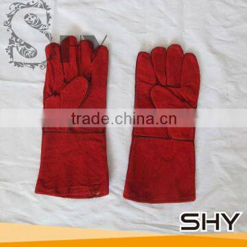 Red Long Leather Safety Labour Gloves