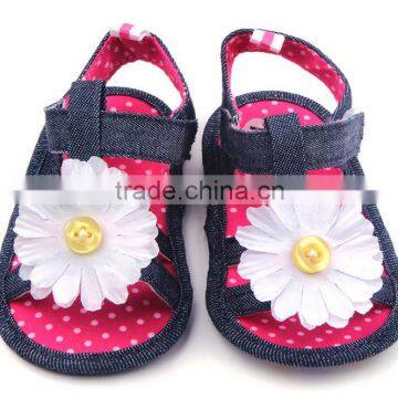 XIAOLIUBAO Beautiful flower design denim material soft sole baby girl sandals shoes