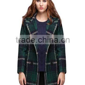 Guangzhou Women coats Manufacturer Women's Plaid Fleece Long Sleeve Trench Lapels Knitted Wool Coats Outerwear