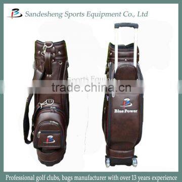 Brown Leather Golf Bag with Wheel