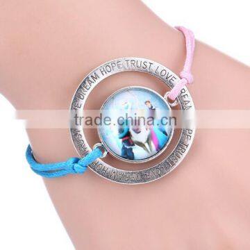 Newest Alloy Setting Cartoon Elsa Glass Cabochon Frozen Bangles Bracelet For Kids