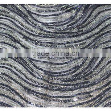Latest Design Wave Pattern Fashion Sequin Fabric, Wholesale Sequin Mesh Fabric / Stretch Sequin Embroidered Fabric photo-2