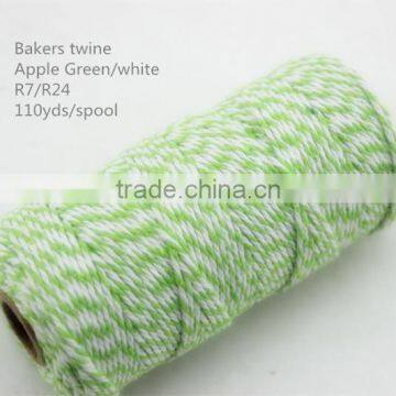 Apple green &white cotton baker twine packing twine,baker twine gift wrap string fabric gift twine bakers twine