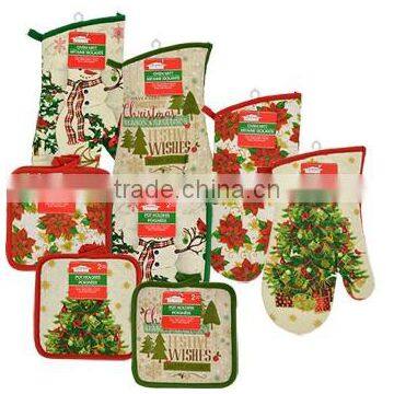 Fabric Oven Mitts,Home Christmas Lining - Heat Resistant Kitchen Potholder Microwave Oven Gloves photo-5