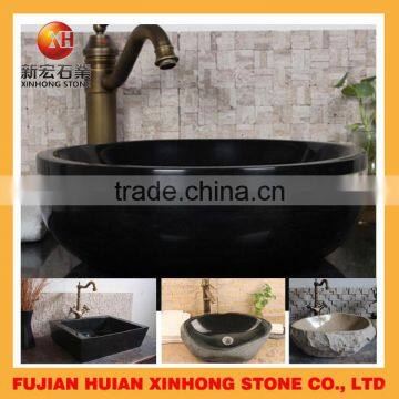 natural smooth polished black marble bathroom wash basin