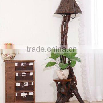 Southeast Asia Style Root Carved Floor Lamp, Unique Design Wood Carved Standard Lamp With Bark Lampshade (BF01-X1166) photo-3