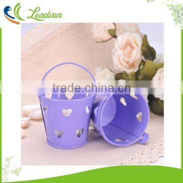 Colorful round heart shape hollow out decorative party mini galvanized metal buckets for wedding centerpiece