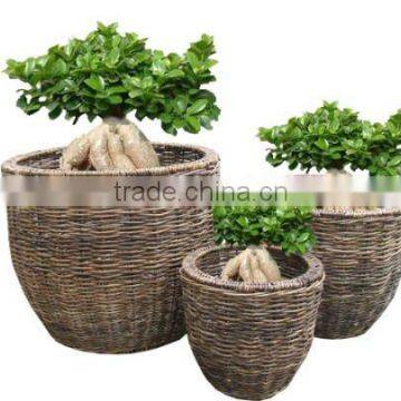 4pcs beautyful round shape planter/solid metal frame/water hyacinth/natural material/basket