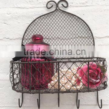 Vintage Rustic Wire Wall Shelf Unit Storage Basket for Kitchen Bathroom Chic photo-5