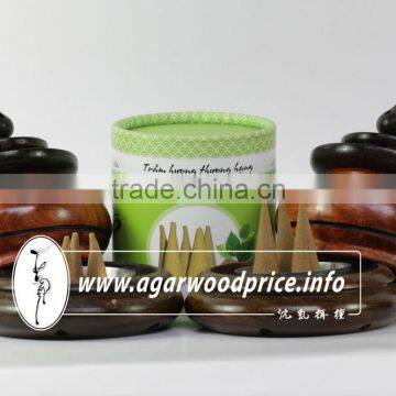 Pure Agarwood Incense Cones in green cyclinder box from Vietnam