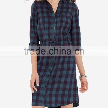 women's plaid shirt dress with drawstring waist