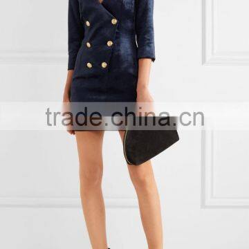 Classic Button Fastenings Double-Breasted Stretch-Velvet Mini Dress Women Blazer Design Names Of Ladies Dresses HSD5701 photo-2