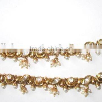 BRIDAL KUNDAN PEARL Gold Plated Designer Necklace Jhumka Earring Set photo-4