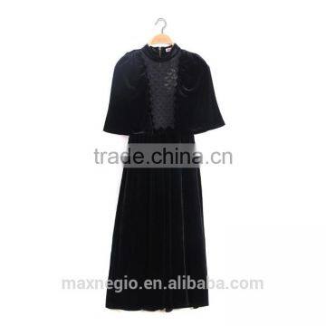 High Quality Sexy Lady Long Lace Sleeve Velvet Embroidered Dress photo-5