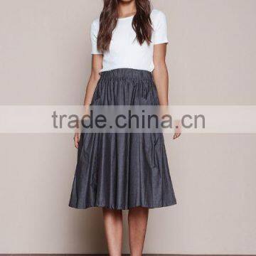 MGOO Elegant Hot Sale Black Midi Skirt With Pockets Fashion OEM African Skirts Chambray Flare Dress photo-6