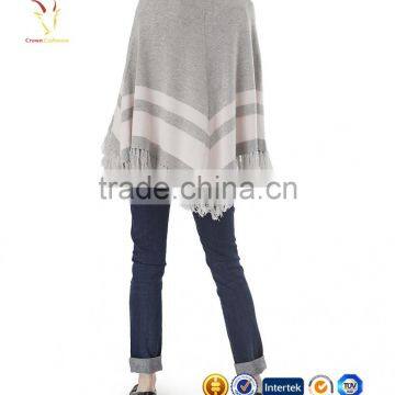 Strips and Tassel Knitted Cashmere Poncho Shawl photo-4