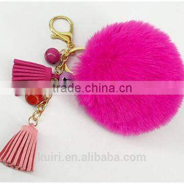 2017 New Arrival Popular Rex Rabbit Fur Pompom Keychain with Tassel Fur Ball Keychain 110A